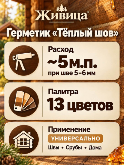 Акриловый герметик с зерном Живица ПРО «Тёплый шов»