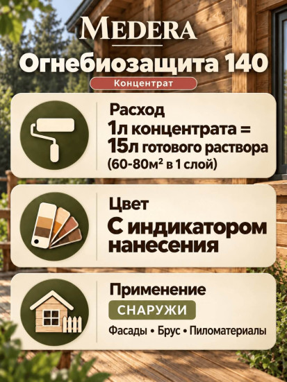 Огнебиозащита с индикатором Medera 140 Concentrate